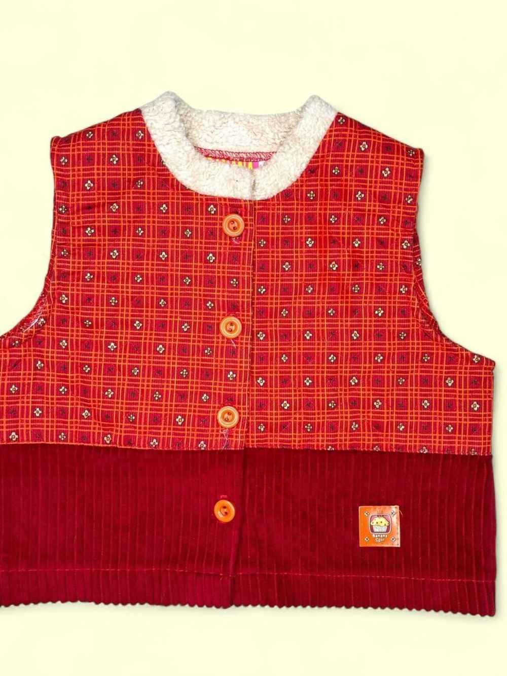 Vintage 90’s Banana Split Boys SZ (3) Orange Red Sherpa Outdoor Vest